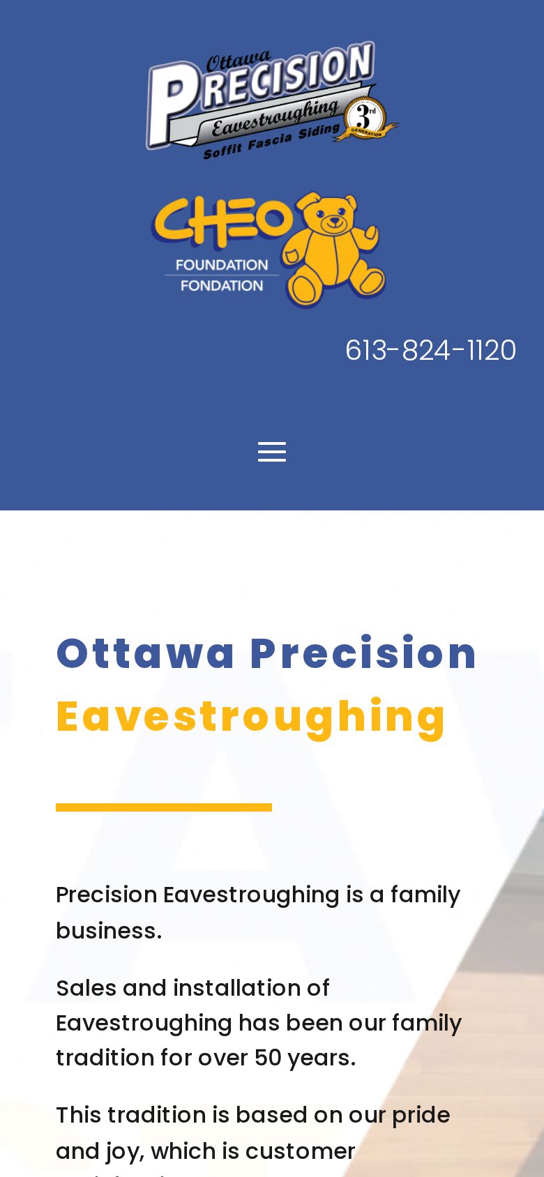 Precision Eavestroughing responsive mobile design by Algorank
