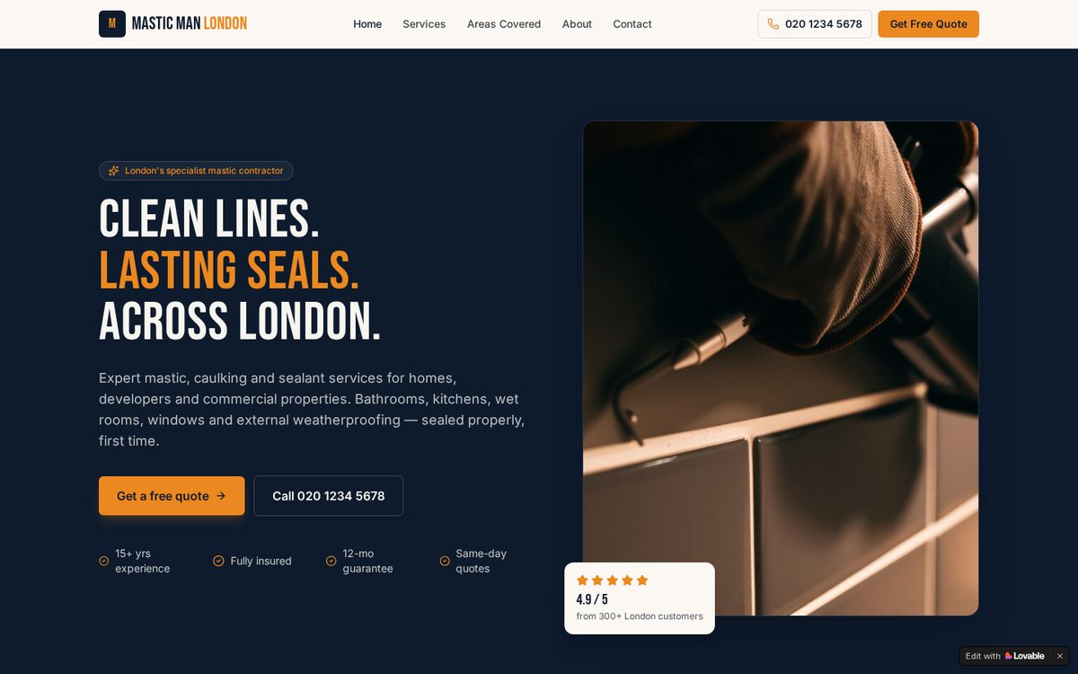Mastic Man London desktop website designed and built by Algorank