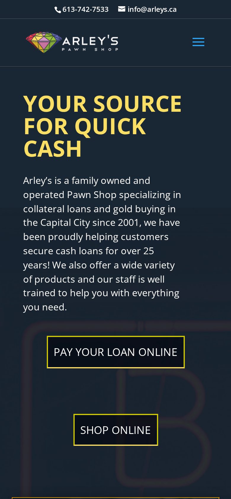Arley's Pawn Shop responsive mobile design by Algorank