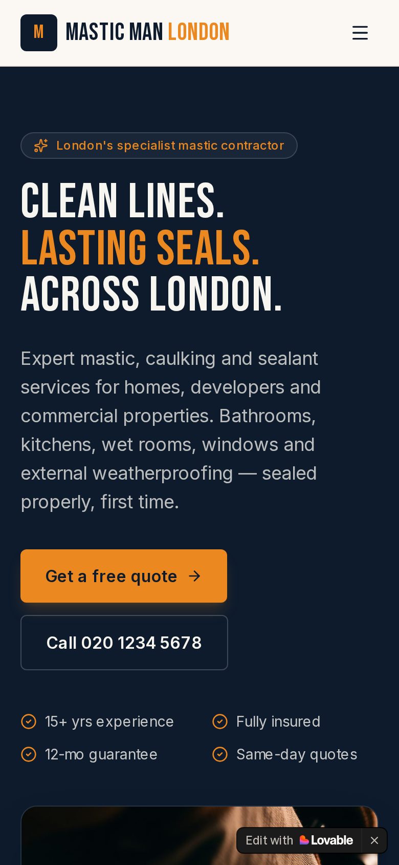 Mastic Man London mobile website layout by Algorank