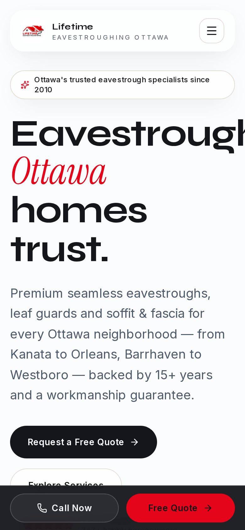 Lifetime Eavestroughing mobile website layout by Algorank